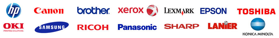 Brands we sell and service: HP, Canon, Brother, Xerox, Lexmark, Epson, Toshiba, OKI, Samsung, Ricoh, Panasonic, Sharp, Lanier, Konica Minolta